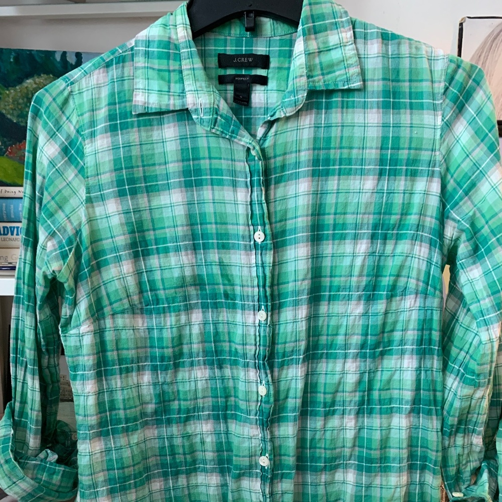 J.Crew Lightweight Green Plaid Button-Down Top